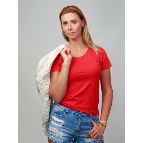 Női pamut póló CityZen classic elasztánvörös színnel